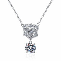 Kalung Solitaire Moissanite 1ct Forever Next Elegant, Perhiasan Mewah dengan Rantai, Harga Terjangkau