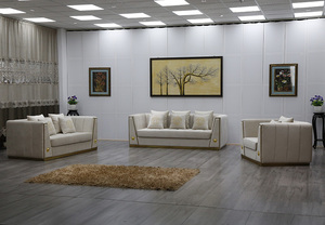 أطقم أريكة فاخرة من المخمل الأسود لغرفة المعيشة: أثاث منزلي قماش ذهبي مقاعد 3+2+1+1 أريكة مقعد الحب وكرسي بذراعين بتصميم عصري - Product Image 4