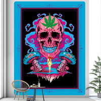 Tapisserie murale en polyester rose à motifs éclaboussés Rick Meditating, légère et facile à accrocher, décoration murale artistique OEM ODM