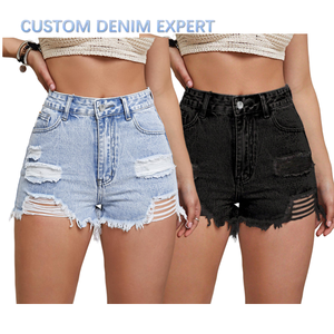 Shorts in denim strappato <span class=keywords><strong>di</strong></span> alta qualità, lavaggio vintage, blu-nero, sexy, per donna, stile Spice Girl, vendita all'ingrosso. - Product Image 1