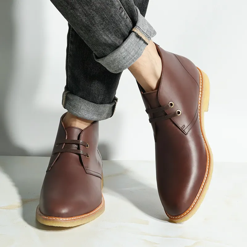 Chelsea Boots mens Original leather winter Brown office ankle boots for men Fashion Custom warm Rubber Business boots for men