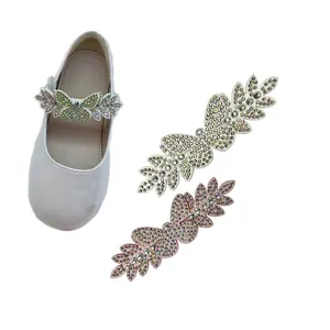 Sandalias de princesa para niña, zapatos de flores de microfibra con diamantes de imitación, lazo, cordones de zapatos de moda, adornos artesanales, accesorios para la parte superior del zapato