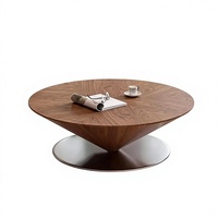 Table basse en bois de noyer noir, design minimaliste moderne en forme de soucoupe volante, sans assemblage requis, meubles de salon