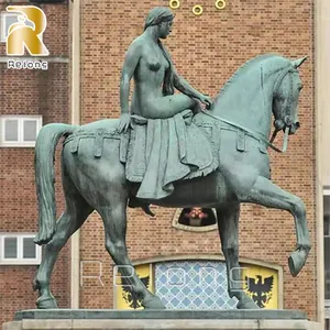 Figura antigua de parque al aire libre, jardín, tamaño real, caballo grande estatua de bronce con Sexy para chica, escultura en venta