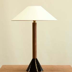 Table Lamp Wooden Base Black Cone Stand E27 LED Bulb Switch Control For Bedroom Study Living Room - Product Image 1