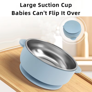 New Design Food Grade Silicone Baby Bowl Friendly Heat-resistant Suction Stainless Steel Silicone Feeding Baby Bowl with Lid - Product Image 4