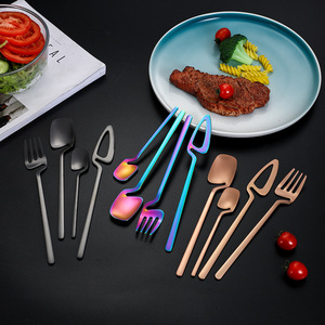 Juego de cubiertos de acero inoxidable 304, tenedores, cucharas, utensilios colgantes creativos chapados en titanio para cocina y comedor - Product Image 1