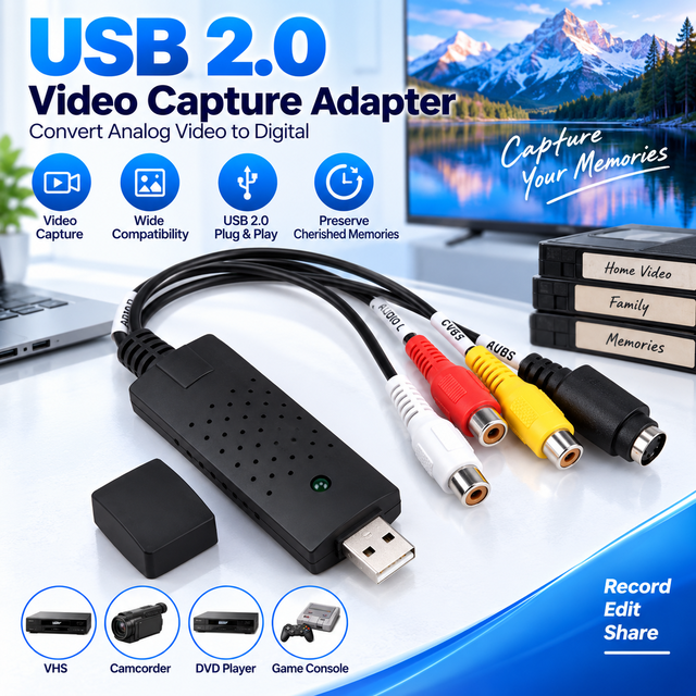 USB to CVBS Converter Adapter USB2.0 Video Audio Capture Card HD Video Signal Convertor for Analog Video Input