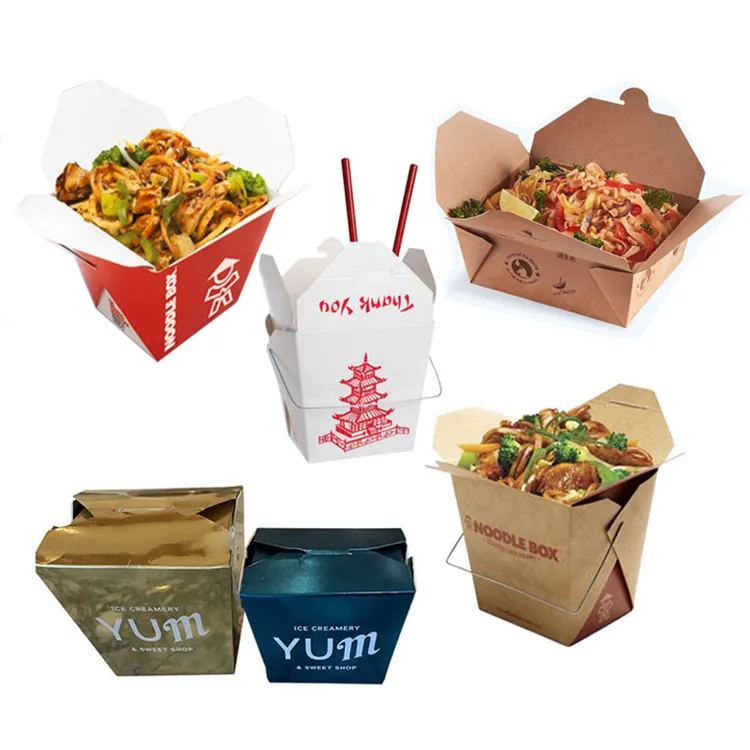 50pcs White Cardboard Round Chinese Takeaway Box Noodles Rice Wok 1000ml 32oz 