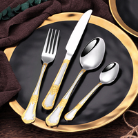 Couteau de luxe en acier inoxydable européen occidental 72 pièces cuillère fourchette boîte en bois cadeau plaqué or ensemble de couverts avec étui pour mariage