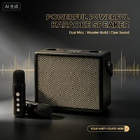 Sistema de Audio Karaoke de Lujo con Gabinete de Madera, Micrófonos Inalámbricos Duales, Sonido Estéreo HiFi, Múltiples Modos de Conexión para Uso Doméstico