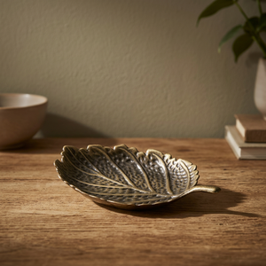 SAFA INTERNATIONAL Ceramic Leaf Serving <b>Plate</b> Black Gold Trim Bohemian Design Handmade Table Decoration 300mm Diameter 10mm - Product Image 1