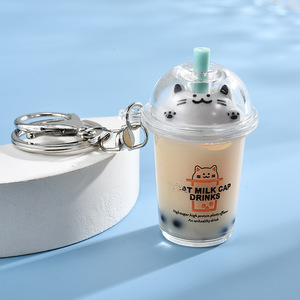Quicksand clear Fruit Cat Sauce Snow Top <b>Cute</b> Kawaii Cup Pearl Milk Tea Sippy Cup Keychain <b>Keyring</b> - Product Image 4