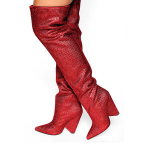 Bottes longues de luxe pour femme à talon original, ornées de strass - Product Image 2