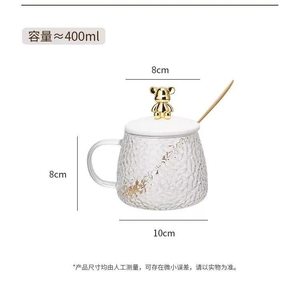 Nouvel Arrivage : Tasse à couvercle ours, Bouteille d'eau en verre, Tasse à café, Tasse à thé et jus, Vaisselle en verre avec cuillère, Articles cadeaux - Product Image 6