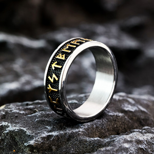 Nordic Vintage Stainless Steel Unisex <b>Ring</b> With Viking Runes Hip Hop Style Round Letter Geometric Design Gift Jewelry - Product Image 2