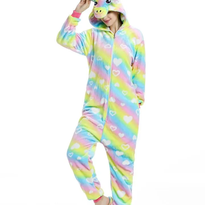 Animal Onesie ชุดนอนผ้าสักหลาดขนแกะ,ชุดนอนมีฮู้ดสำหรับผู้หญิงโพลีเอสเตอร์100% ชุดจั๊มสูทถัก500ชิ้นสำหรับฤดูหนาว