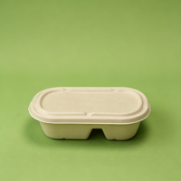 Contenants jetables compostables en pulpe de canne à sucre pour la préparation des repas, emballage alimentaire, boîte bento à 2 compartiments, vaisselle en bagasse