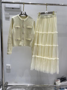 Nouveautés 2026 : <span class=keywords><strong>Ensemble</strong></span> décontracté 2 pièces pour femme – Cardigan en <span class=keywords><strong>maille</strong></span> à col rond de haute qualité et <span class=keywords><strong>jupe</strong></span> midi en <span class=keywords><strong>maille</strong></span> - Product Image 2