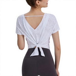 Haut de yoga texturé pour femme, à nouer, dos ouvert, coupe ample, respirant, séchage rapide, pour la course et le Pilates – Vente en gros - Product Image 1