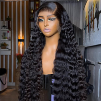 Perruques en cheveux humains brésiliens vierges HD Lace, ondulées profondes, bouclées, avec dentelle transparente, pour femmes noires