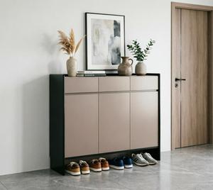Meuble à chaussures moderne et fin, écologique, réglable, avec rangement inférieur ouvert, organisateur <span class=keywords><strong>d</strong></span>'entrée à 3 portes, finition beige et noir, pour salle de sport - Product Image 5