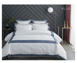 高级100% 棉定制标志酒店床上用品羽绒被套白色床单酒店床上用品套装 - Product Image 5