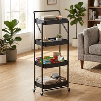 Carrito de Cocina Móvil de Metal Resistente de 4 Niveles, Plegable, con Ruedas, para el Hogar