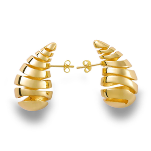 Pendientes de hélice en espiral con forma de gota de agua, de acero inoxidable chapado en oro PVD de 18 quilates |   Diseño de Lágrima Hueca Brillante que No se Deslustra - Product Image 1