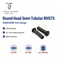 Rivets semi-tubulaires à tête ronde en aluminium TianFang pour la production d'accessoires en denim, finition anodisée, sur commande, contrôle ISO9001