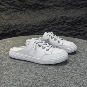 Chaussures plates à enfiler pour femmes, été 2026, en cuir véritable, respirantes, légères, à talon ouvert, baskets blanches - Product Image 5