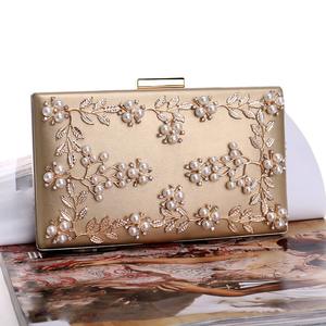RB71 Wholesale Fashion Designer Women's Evening Banquet <b>Bags</b> Custom Brand Pearl Floral PU Frame Shape Handbag Set - Product Image 2