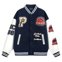 Vestes de baseball et de basketball rétro bleu marine pas chères pour hommes, style universitaire, avec patchwork et lettres brodées, légères