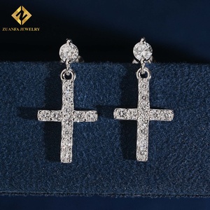 Hot Sale Style Cross <b>Earrings</b> Round Lab Grown Diamond Hip Hop <b>Earrings</b> 925 <b>Silver</b> Setting Round <b>Stud</b> Screw Back Men - Product Image 1