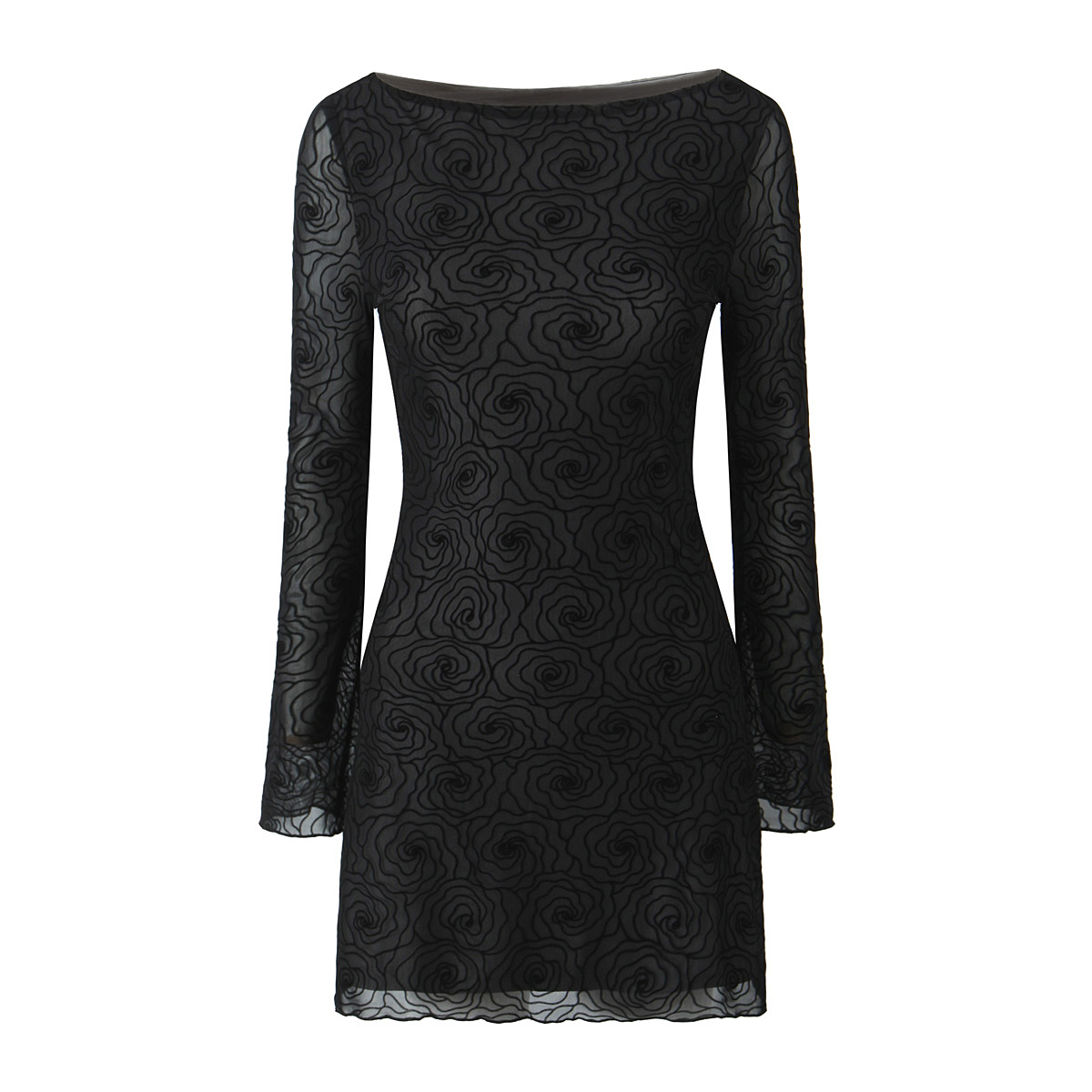 Neck Black Color Floral Pattern Long Sleeve Casual Fashion Mini Dress for  Women| Alibaba.com