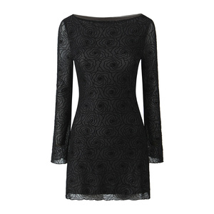 knee length dresses for ladies Black Cotton Long Sleeve Smock Dress main image 1