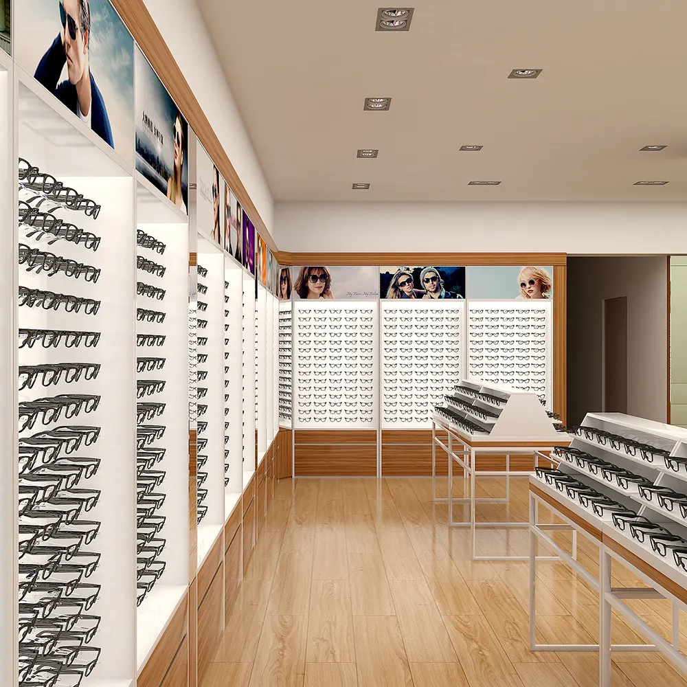 Wall Mounted Shelf Retail Store Furniture Eyewear Optic Display Glasses Showcase Customized Wooden Sunglasses Display Cabinet