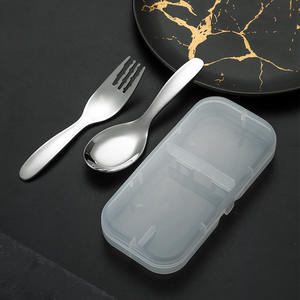 Ensemble créatif de fourchettes et cuillères en acier inoxydable 316 pour enfants, pour l'apprentissage du repas des bébés, design à corps droit de couleur unie - Product Image 1