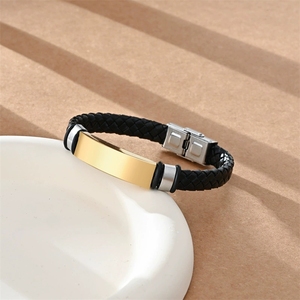 <span class=keywords><strong>Bracciale</strong></span> da <span class=keywords><strong>Uomo</strong></span> in Acciaio Inox con Incisione Personalizzata, Corda Intrecciata in Pelle, Braccialetto ID in Silicone - Product Image 6