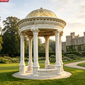 YOUFINE Gazebo Classique Rond en Marbre Blanc avec Dôme Métallique Doré, Pavillon en Pierre pour Villa au Bord du <span class=keywords><strong>Lac</strong></span>, Jardin - Product Image 2
