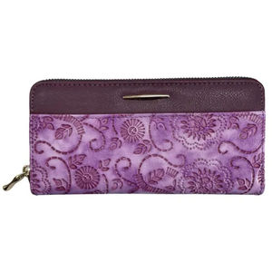 Portefeuille long pour femme avec fermeture éclair, en cuir gaufré, grande capacité, multi-compartiments - Product Image 2