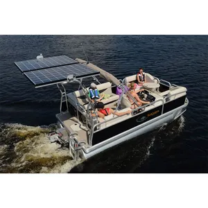 Eco campor Angeln Aluminium Tritoon Doppeldecker Ponton Deck Boote mit Solar panel Zum Verkauf