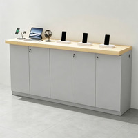Comptoir d'exposition en bois de grande taille pour vente en gros, présentoir durable pour téléphones portables et tablettes, étanche, écologique, avec LED