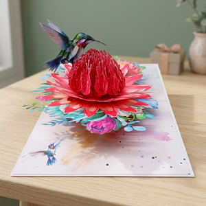 Haute Qualité Conception Personnalisée 3D Pop Carte Waratah Fleurs Colibri À La Main Vietnam Papier Artisanat Amour En Gros Impression Offset - Product Image 2