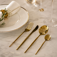 Cuillère, fourchette et couteau modernes en acier inoxydable à long manche doré pour hôtel, restaurant, couverts individuels