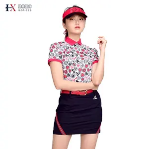 レディースゴルフアパレルパターン半袖シャツレディースゴルフ服カスタムロゴデザイン印刷ポロシャツ