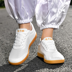 Zapatillas de lona unisex para danza, suela plana de goma, cómodas para Tai Chi, para práctica al aire libre, blancas con diseño Yin Yang - Product Image 2