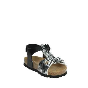 Sandalias planas Grunland para niña SB1138-70, color negro, plateado, con estampado de cebra - Product Image 4