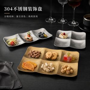 Bandejas Divididas de Acero Inoxidable, Plato de Exhibición Retro Plateado y Dorado para Aperitivos, Frutos Secos, Uso Comercial y Doméstico - Product Image 1