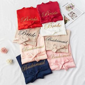 Batas de dama de honor de satén bordadas personalizadas, batas de boda suaves para una pequeña novia sencilla, vestido de boda de verano - Product Image 1